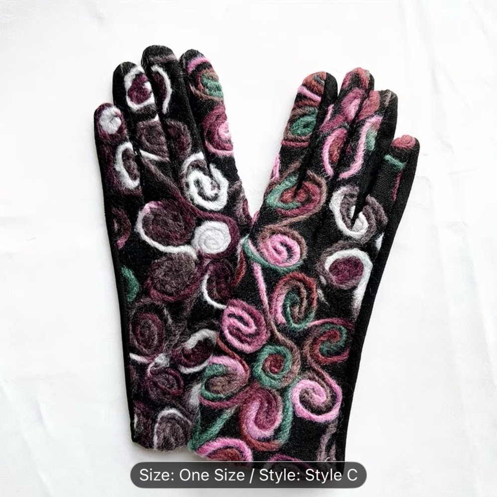 Elegant Embroidered Women's Gloves with Touchscreen and Floral Pattern